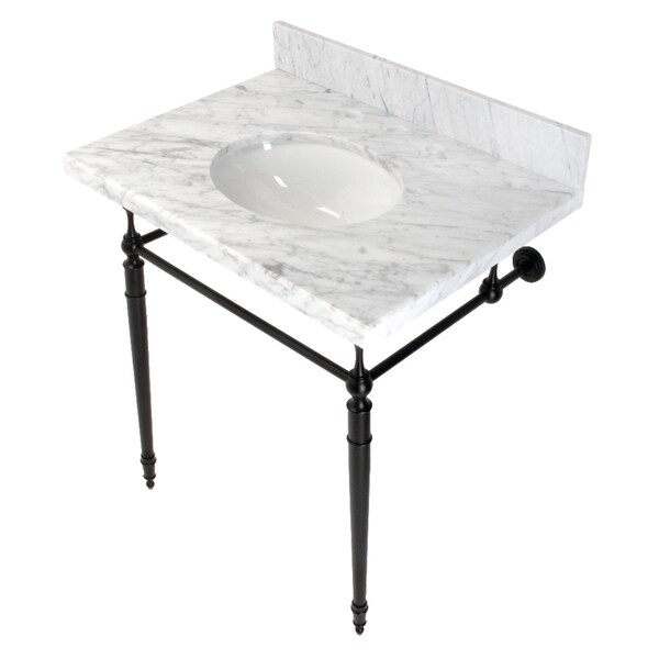 Fauceture KVPB3022M80 30" Console Sink with Brass Legs (8-Inch, 3 Hole), Marble White/Matte Black KVPB3022M80 - main